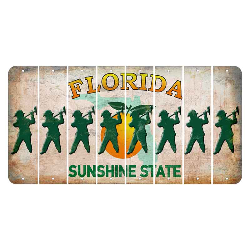 Florida Citrus Orange Cut License Plate Strips (Set of 8) Fireman with Axe