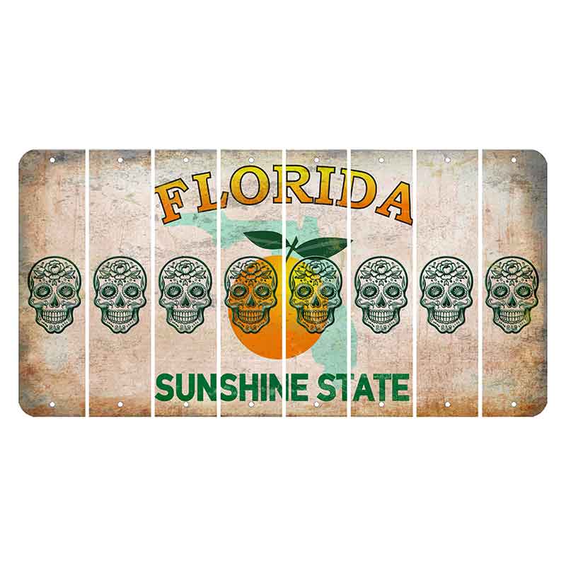 Florida Citrus Orange Cut License Plate Strips (Set of 8) Sugar Skull