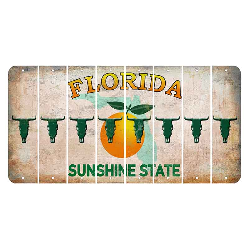 Florida Citrus Orange Cut License Plate Strips (Set of 8) Cow Skull