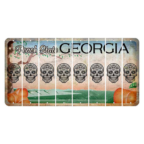 Georgia Peach State Cut License Plate Strips (Set of 8) Sugar Skull