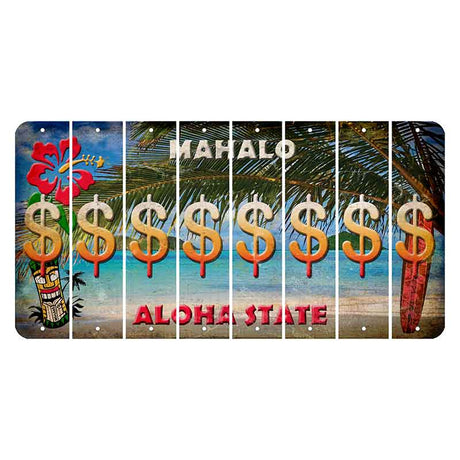 Hawaii Beach Scene Cut License Plate Strips (Set of 8) Dollar Sign