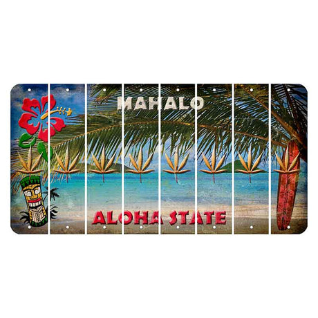 Hawaii Beach Scene Cut License Plate Strips (Set of 8) Pot Leaf