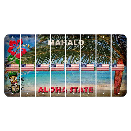 Hawaii Beach Scene Cut License Plate Strips (Set of 8) American Flag
