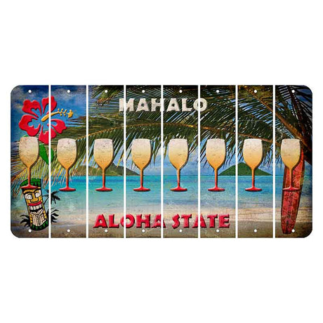 Hawaii Beach Scene Cut License Plate Strips (Set of 8) Wine Glass