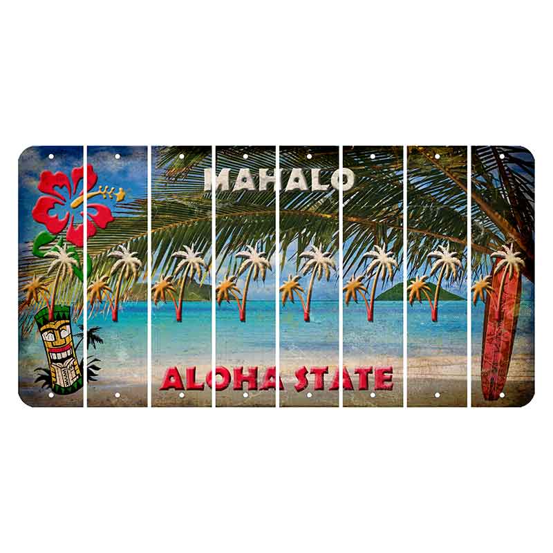 Hawaii Beach Scene Cut License Plate Strips (Set of 8) Palm Trees