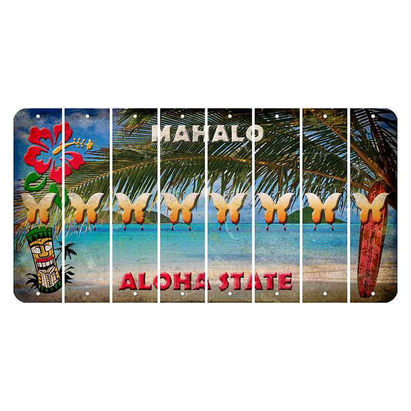 Hawaii Beach Scene Cut License Plate Strips (Set of 8) Butterfly