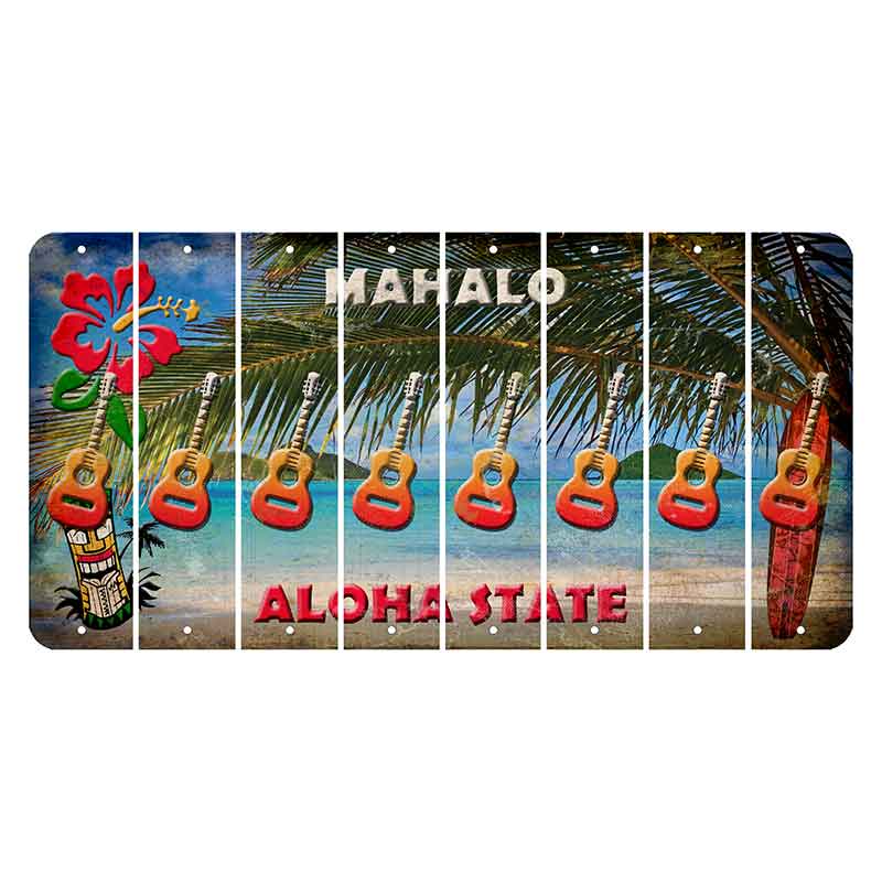 Hawaii Beach Scene Cut License Plate Strips (Set of 8) Guitar