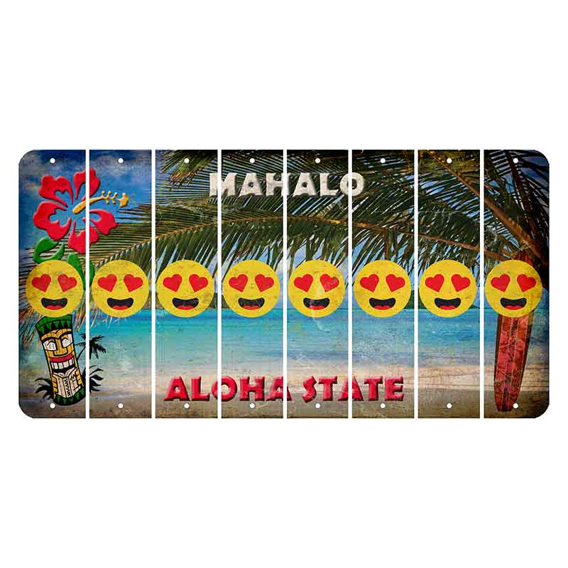 Hawaii Beach Scene Cut License Plate Strips (Set of 8) Emoji - Heart Eyes