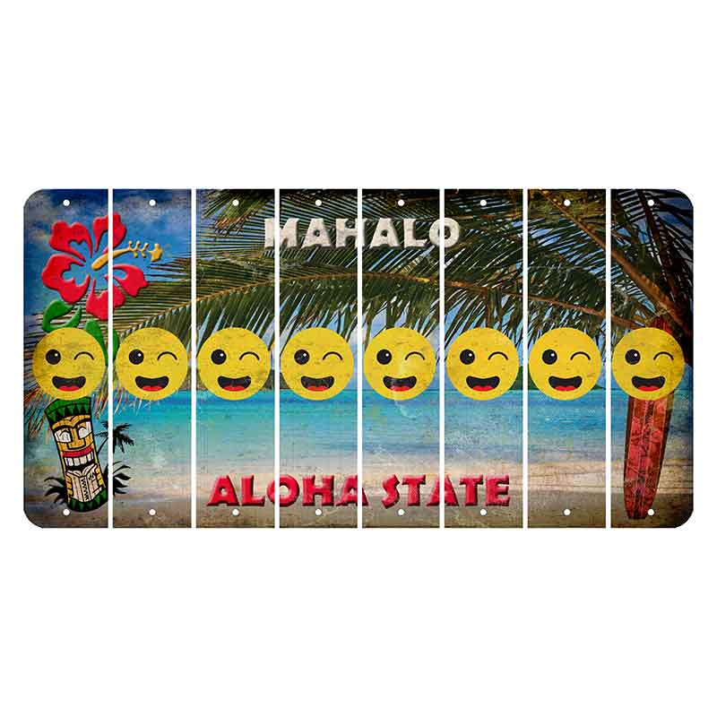 Hawaii Beach Scene Cut License Plate Strips (Set of 8) Emoji - Winking