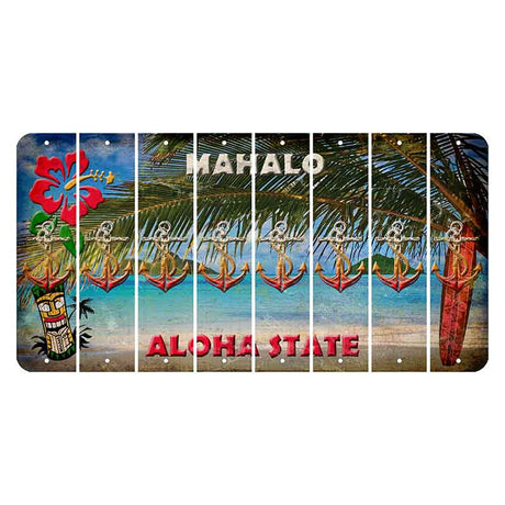 Hawaii Beach Scene Cut License Plate Strips (Set of 8) Boat Anchor