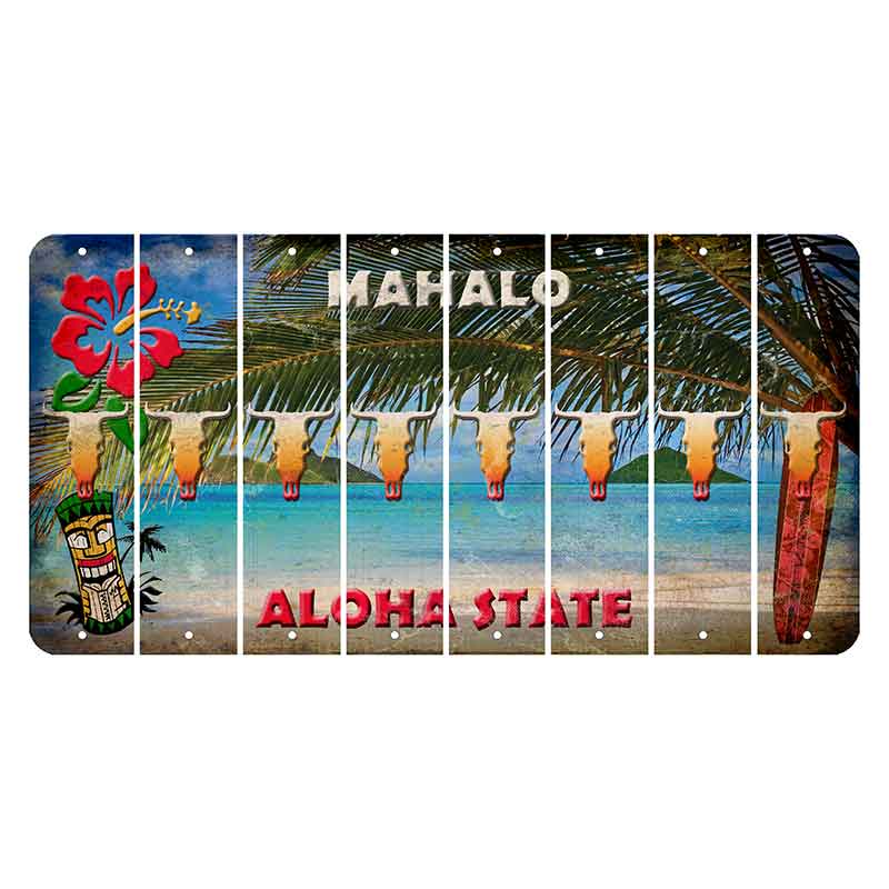 Hawaii Beach Scene Cut License Plate Strips (Set of 8) Cow Skull