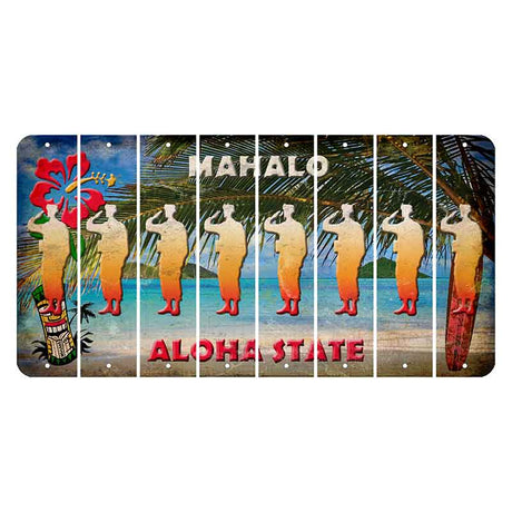Hawaii Beach Scene Cut License Plate Strips (Set of 8) Soldier - Saluting