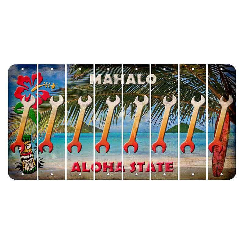 Hawaii Beach Scene Cut License Plate Strips (Set of 8) Wrench