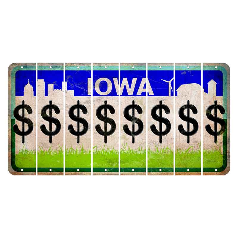 Iowa Grass Field Cut License Plate Strips (Set of 8) Dollar Sign