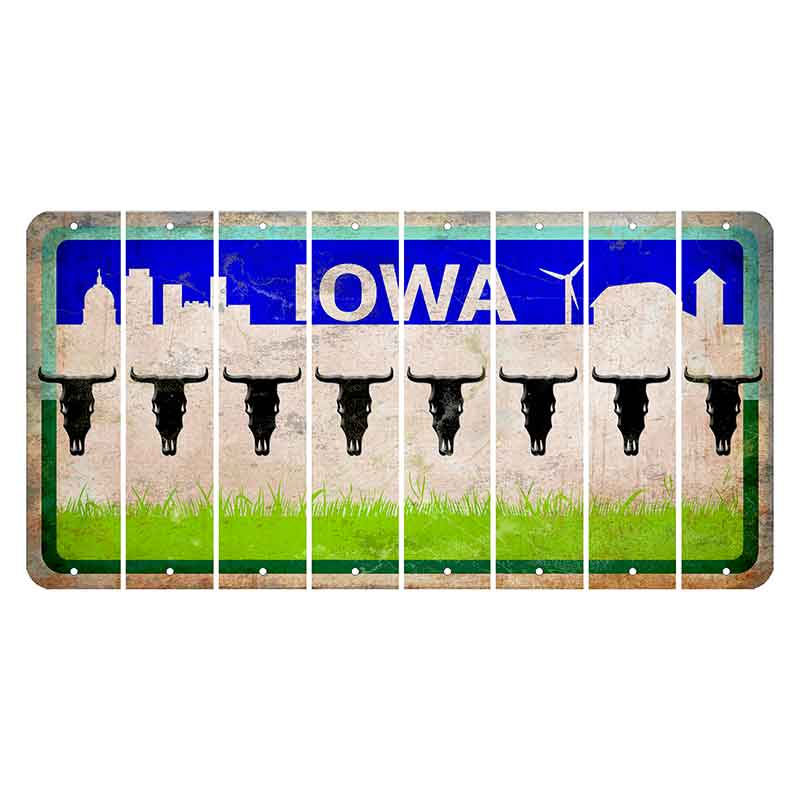 Iowa Grass Field Cut License Plate Strips (Set of 8) Cow Skull