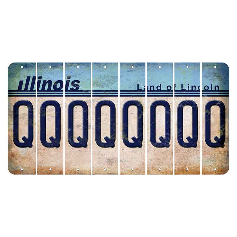 Illinois Light Blue Cut License Plate Strips (Set of 8) Q