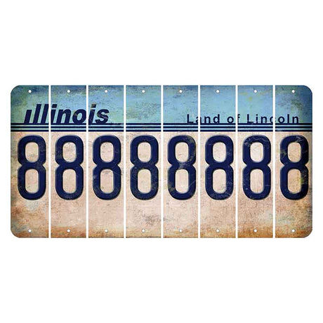 Illinois Light Blue Cut License Plate Strips (Set of 8) 8