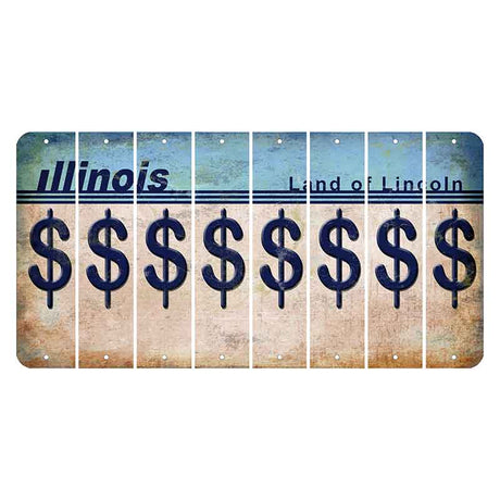 Illinois Light Blue Cut License Plate Strips (Set of 8) Dollar Sign