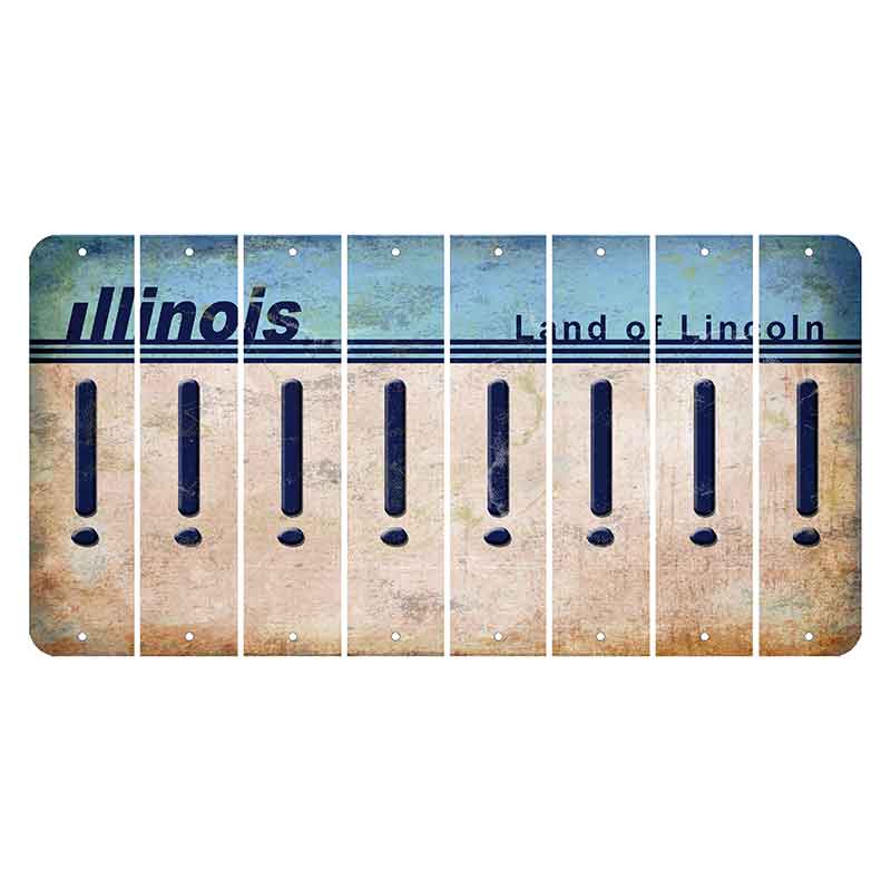 Illinois Light Blue Cut License Plate Strips (Set of 8) Exclamation Point
