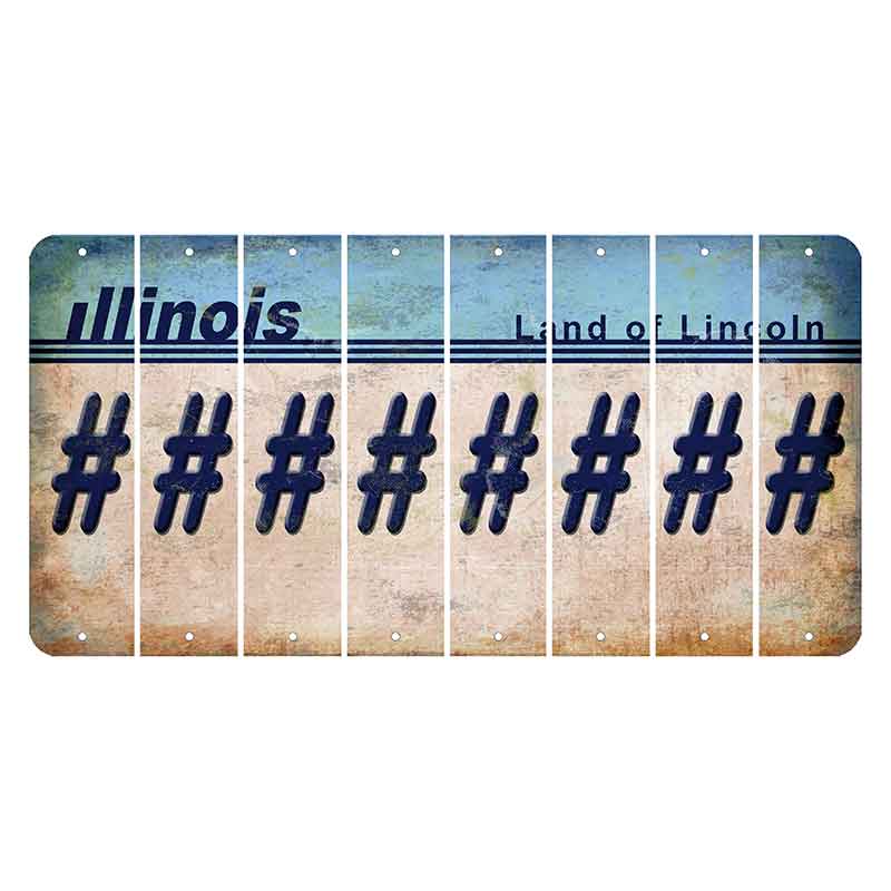 Illinois Light Blue Cut License Plate Strips (Set of 8) Hashtag