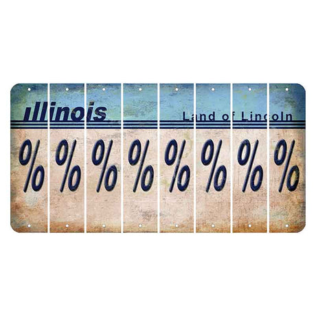 Illinois Light Blue Cut License Plate Strips (Set of 8) Percent Sign