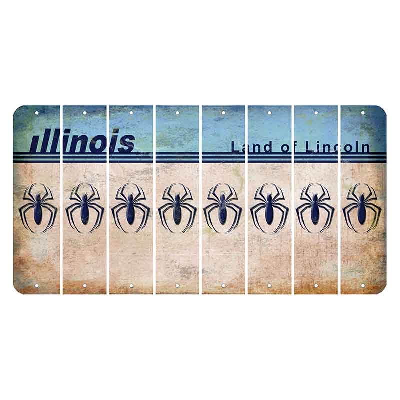 Illinois Light Blue Cut License Plate Strips (Set of 8) Spider