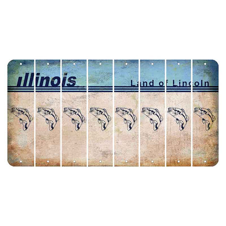 Illinois Light Blue Cut License Plate Strips (Set of 8) Fish