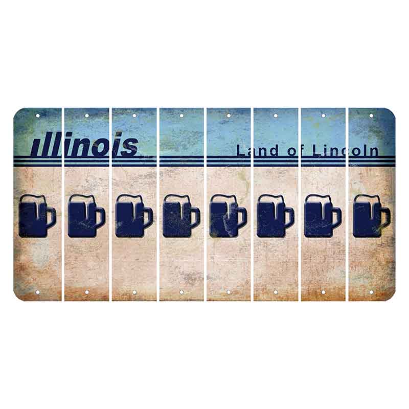 Illinois Light Blue Cut License Plate Strips (Set of 8) Beer Mug