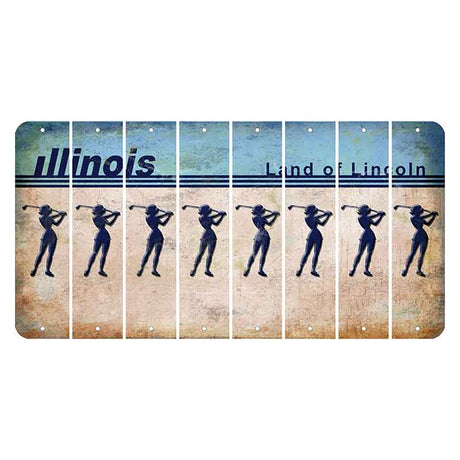 Illinois Light Blue Cut License Plate Strips (Set of 8) Female Golfer