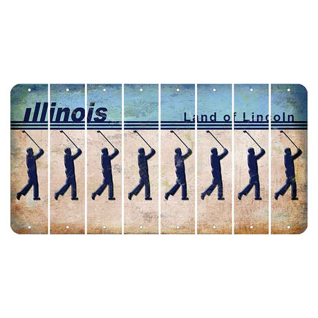 Illinois Light Blue Cut License Plate Strips (Set of 8) Male Golfer