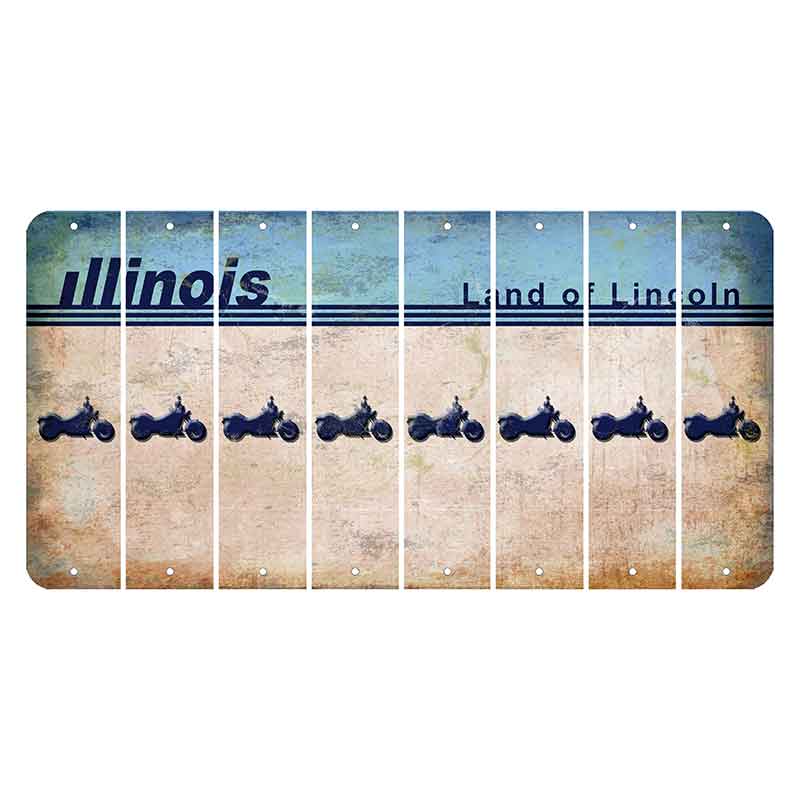 Illinois Light Blue Cut License Plate Strips (Set of 8) Motorcycle