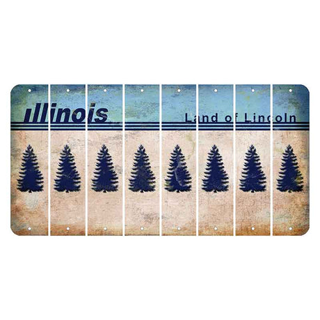 Illinois Light Blue Cut License Plate Strips (Set of 8) Pine Tree