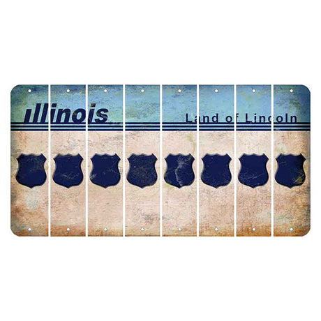 Illinois Light Blue Cut License Plate Strips (Set of 8) Police Badge