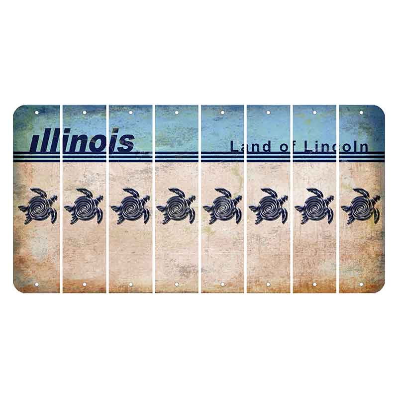 Illinois Light Blue Cut License Plate Strips (Set of 8) Sea Turtle