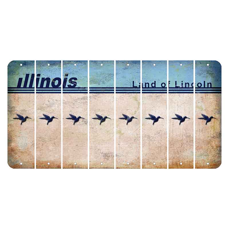 Illinois Light Blue Cut License Plate Strips (Set of 8) Hummingbird