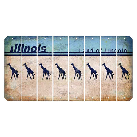 Illinois Light Blue Cut License Plate Strips (Set of 8) Giraffe