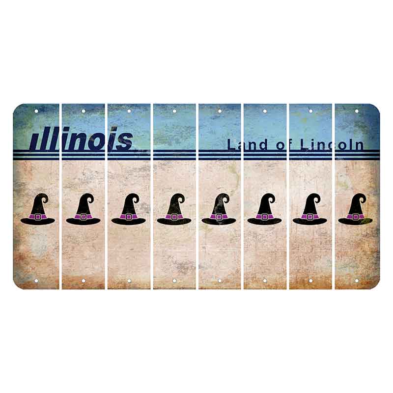 Illinois Light Blue Cut License Plate Strips (Set of 8) Witches Hat