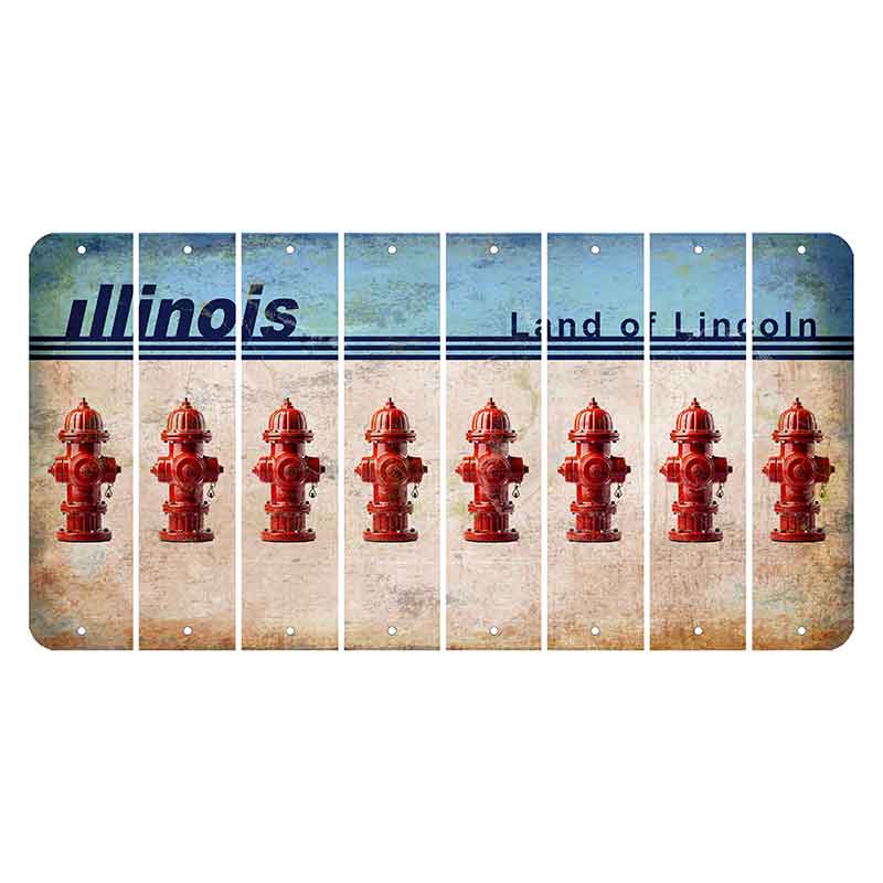 Illinois Light Blue Cut License Plate Strips (Set of 8) Fire Hydrant