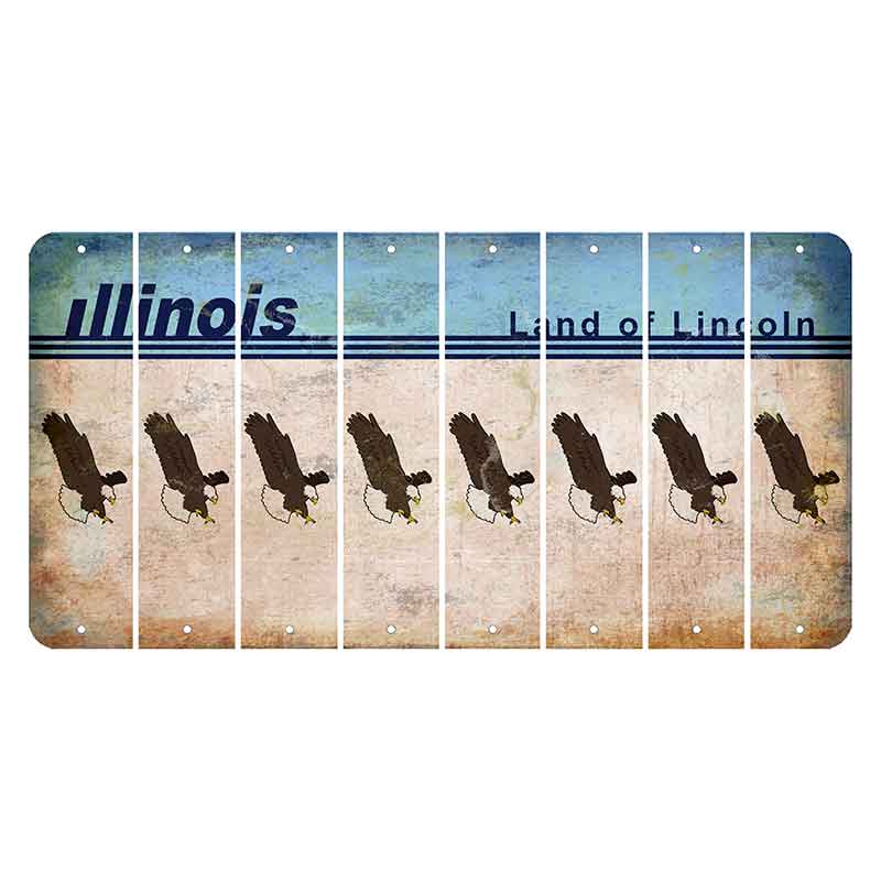 Illinois Light Blue Cut License Plate Strips (Set of 8) Bald Eagle