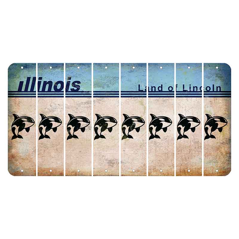 Illinois Light Blue Cut License Plate Strips (Set of 8) Whale