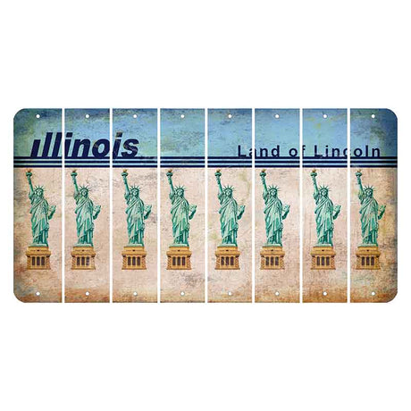 Illinois Light Blue Cut License Plate Strips (Set of 8) Statue of Liberty