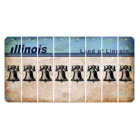 Illinois Light Blue Cut License Plate Strips (Set of 8) Liberty Bell