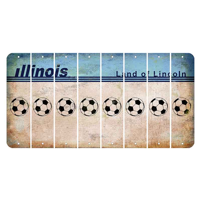 Illinois Light Blue Cut License Plate Strips (Set of 8) Soccerball