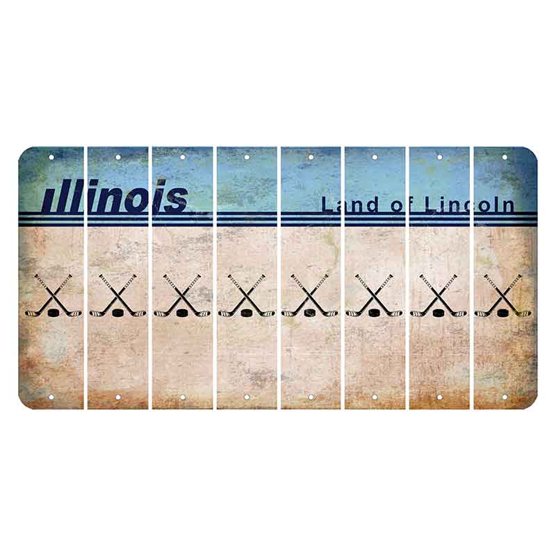 Illinois Light Blue Cut License Plate Strips (Set of 8) Hockey