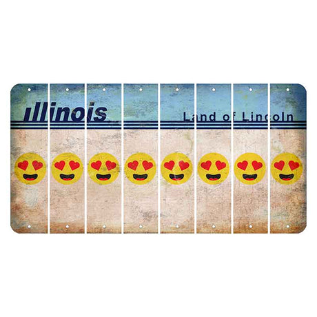Illinois Light Blue Cut License Plate Strips (Set of 8) Emoji - Heart Eyes