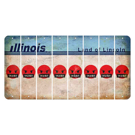 Illinois Light Blue Cut License Plate Strips (Set of 8) Emoji - Pissed