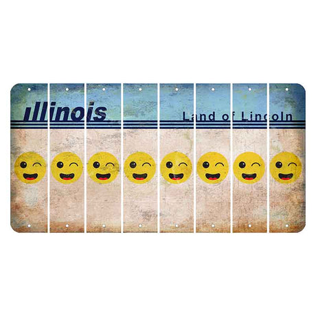 Illinois Light Blue Cut License Plate Strips (Set of 8) Emoji - Winking