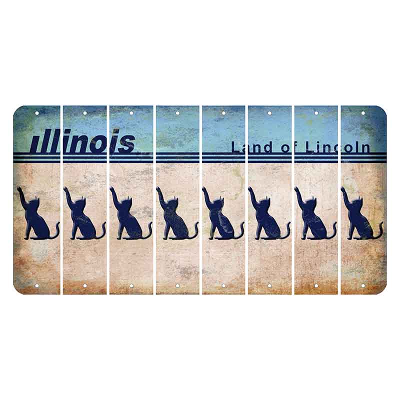 Illinois Light Blue Cut License Plate Strips (Set of 8) Cat