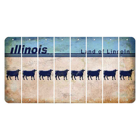 Illinois Light Blue Cut License Plate Strips (Set of 8) Dairy Cow