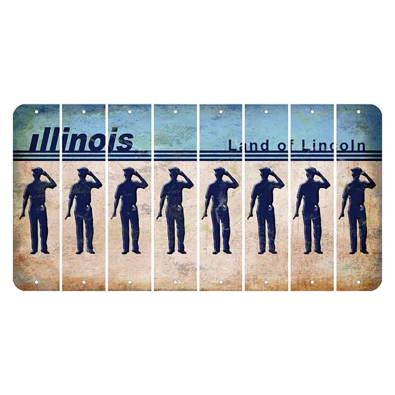 Illinois Light Blue Cut License Plate Strips (Set of 8) Police Officer